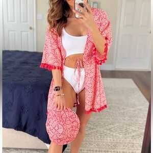 J. Crew floral print cover-up dress featuring a tassel-trimmed hem Small